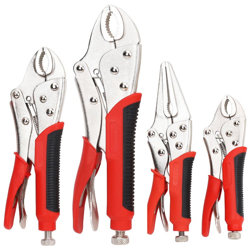 FASTPRO 4-Piece Locking Pliers Set with Heavy Duty Grip, 5", 7" and 10" Curved Jaw, 6-1/2" Long Nose Locking Pliers Included, Vise Grip Wrench Set - Image 1